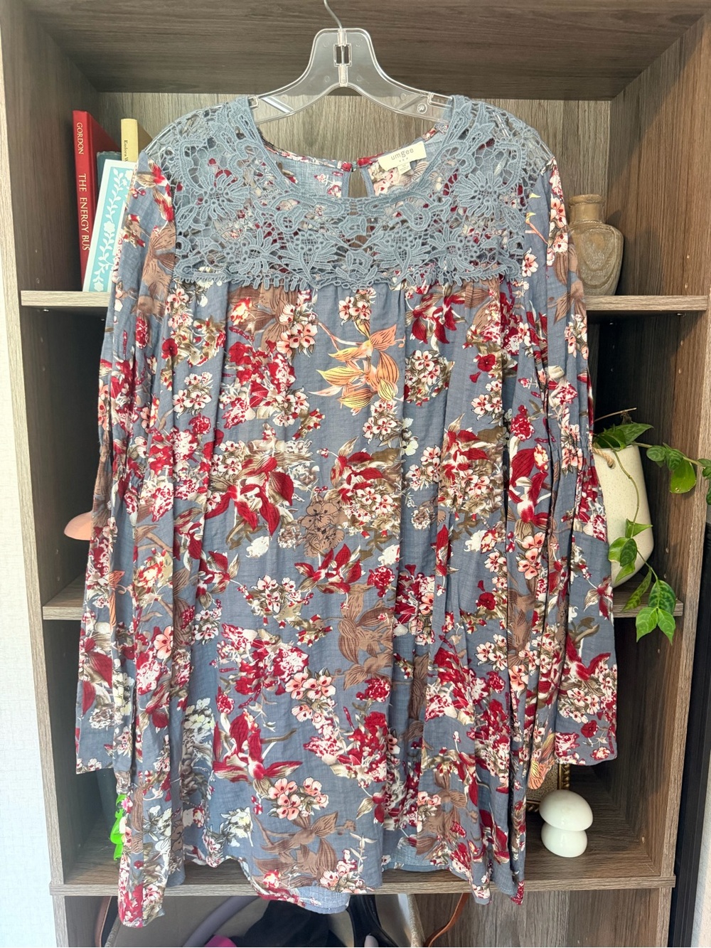 Umgee Floral Print Dress in Blue, Red, Brown